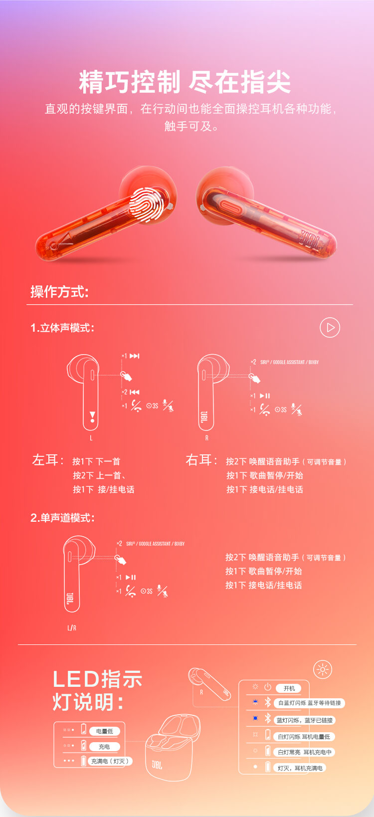 JBL T225TWS真无线蓝牙耳机手机游戏耳机通话入耳式