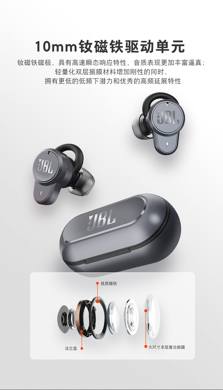 JBL T280TWS Pro真无线蓝牙耳机降噪通话耳机入耳运动游戏立体