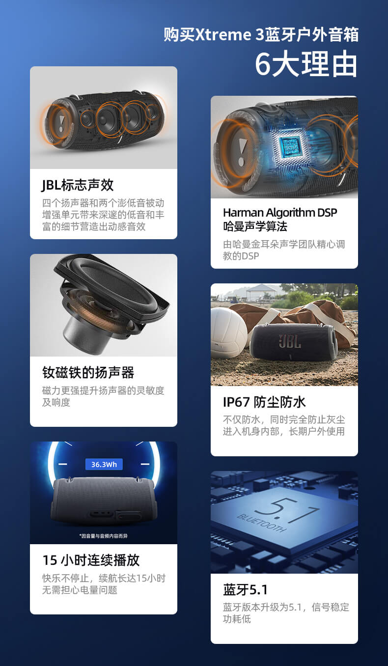 JBL XTREME3音乐战鼓3代无线蓝牙音箱便携迷你户外小音响hifi低音